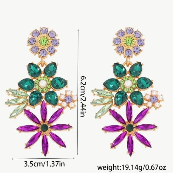 💜 Betsey Johnson sparkling & colorful drop dangle flower earrings 💜 - Picture 5 of 7